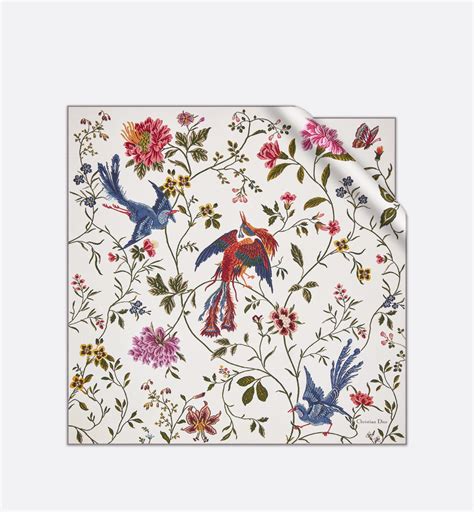 Dior Birds 90 Square Scarf White Multicolor Silk Twill 